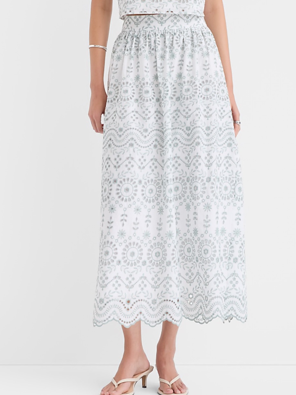 Loft 2P Scalloped Eyelet Maxi Skirt in White